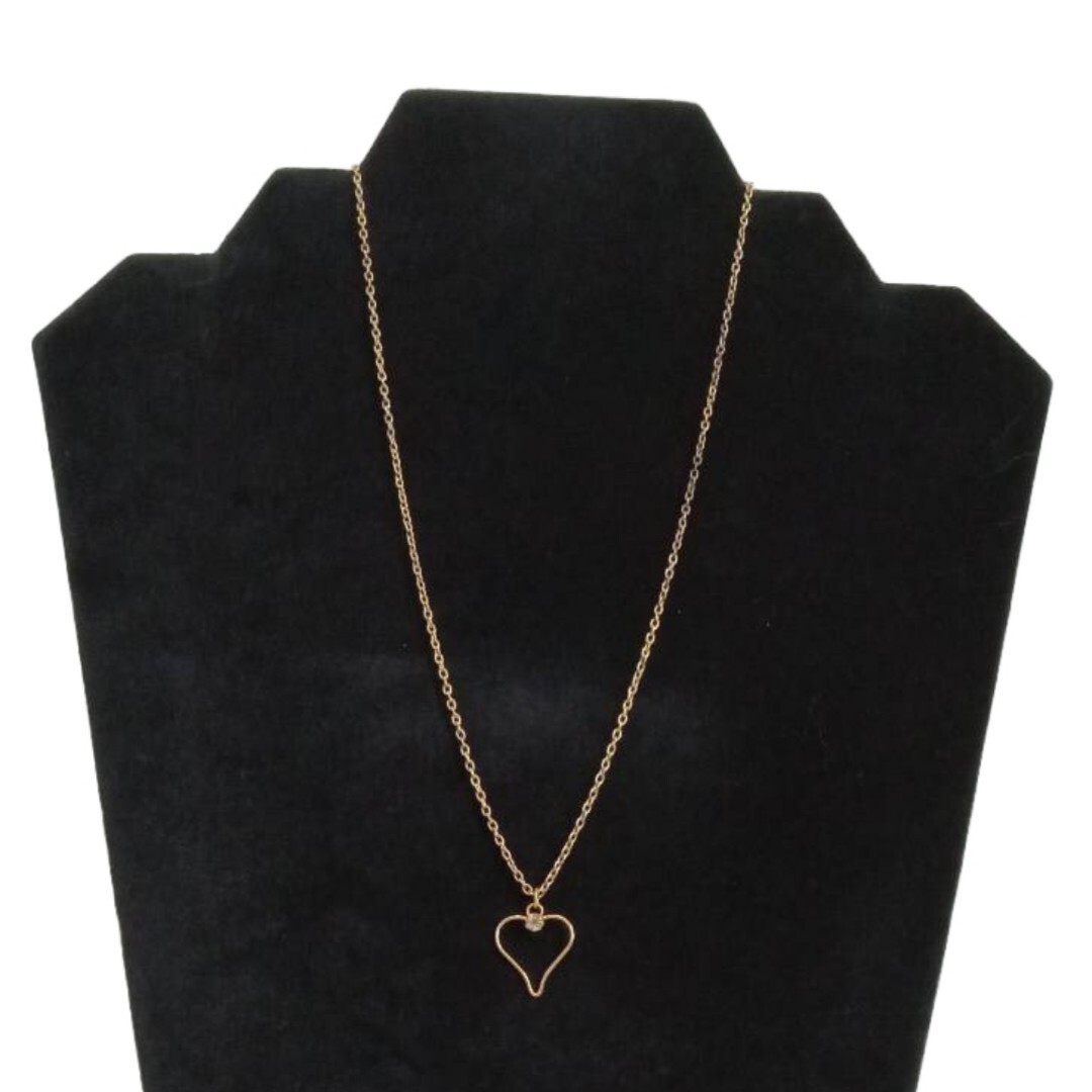 Gold Toned Open Heart Shaped Pendant Lightweight Dainty Single Strand Necklace