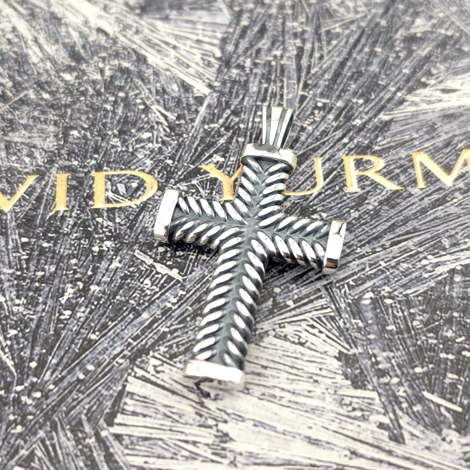 David Yurman Sterling Silver 925 Classic Cable LARGE Chevron Cross Pendant