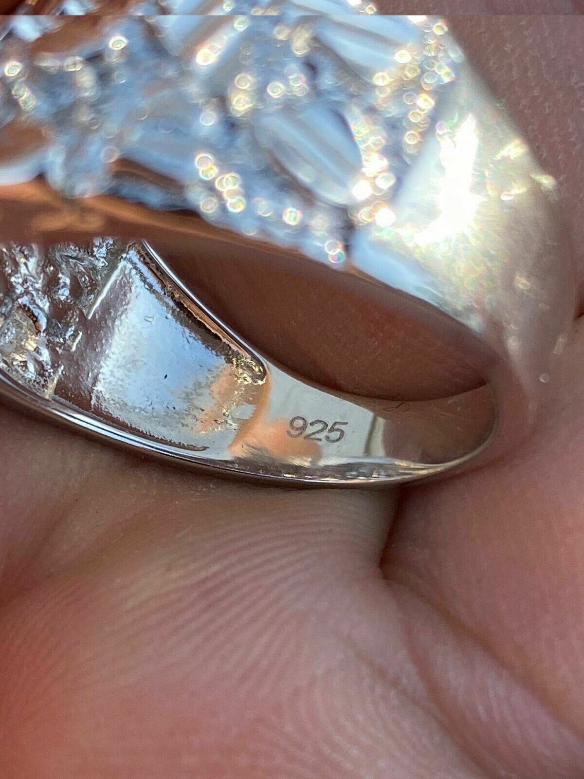 Mens REAL Solid 925 Sterling Silver Iced Nugget Ring Hip Hop CZ