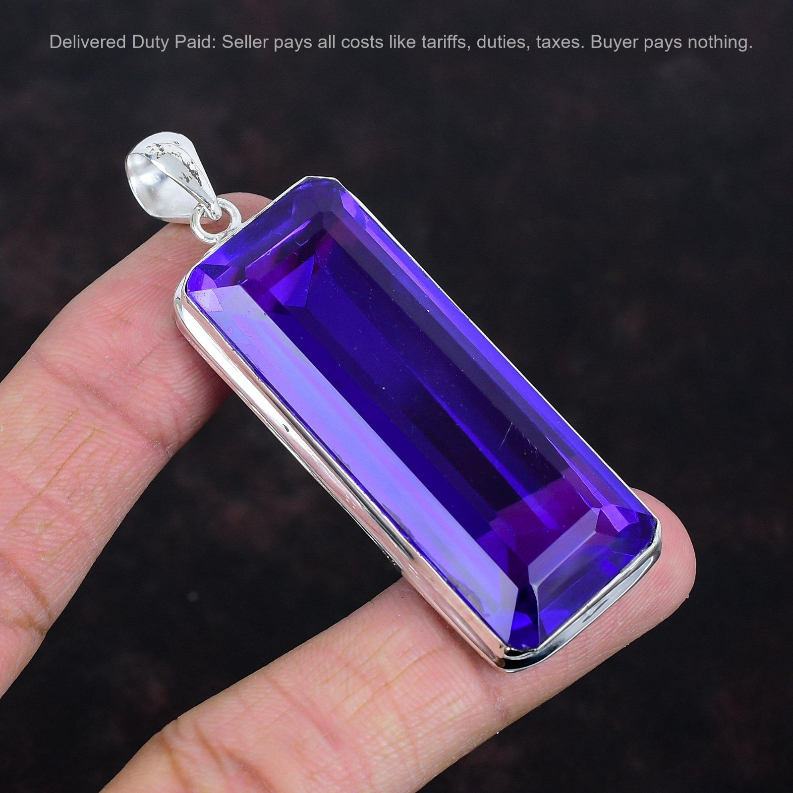 Sterling Silver February Natural African Amethyst Boho Art Deco Pendant Jewelry