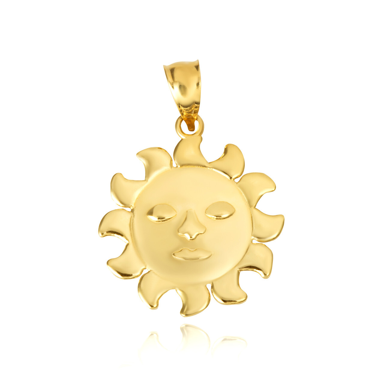 Gold Celestial Sun Face Pendant Necklace (Available in Yellow/Rose/White Gold)
