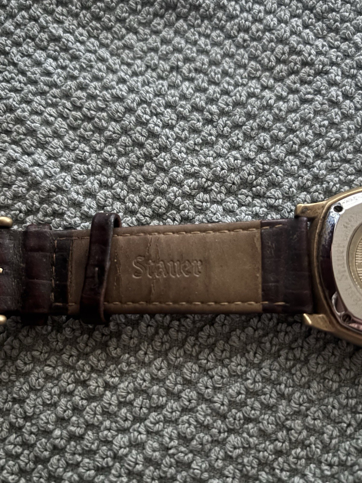 Stauer 1930 Automatic 21 Jewels Gold Cushion Watch Brown Leather Exhibition