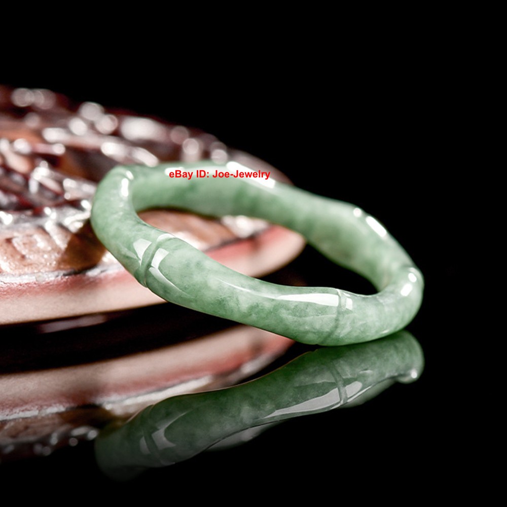 Natural Green Jade Grade A Jadeite 4mm Handmade Bamboo Ring Band Size 7-8-9