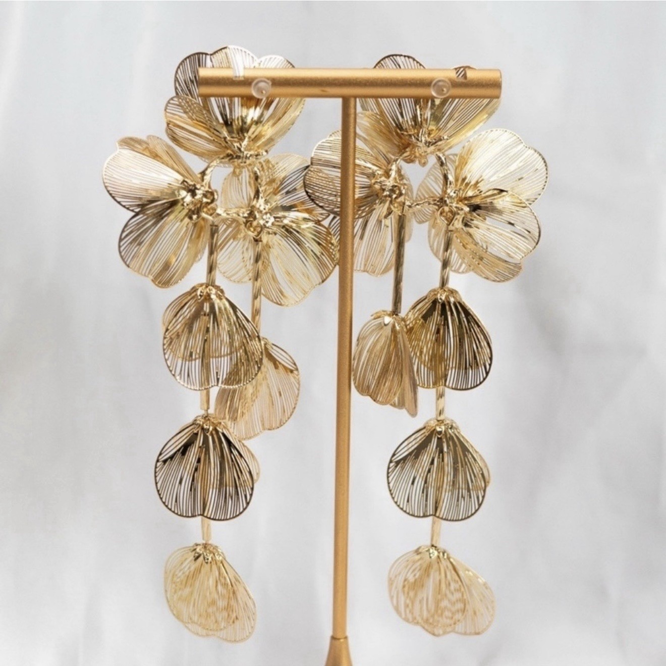 Zara Gold Floral Statement Earrings Long Kate Middleton Luxury Runway Elegant