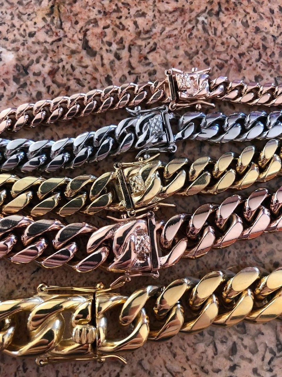 Miami Cuban Link Chain Rose Gold Plated Stainless Steel 8-18mm Yellow/Rose/White