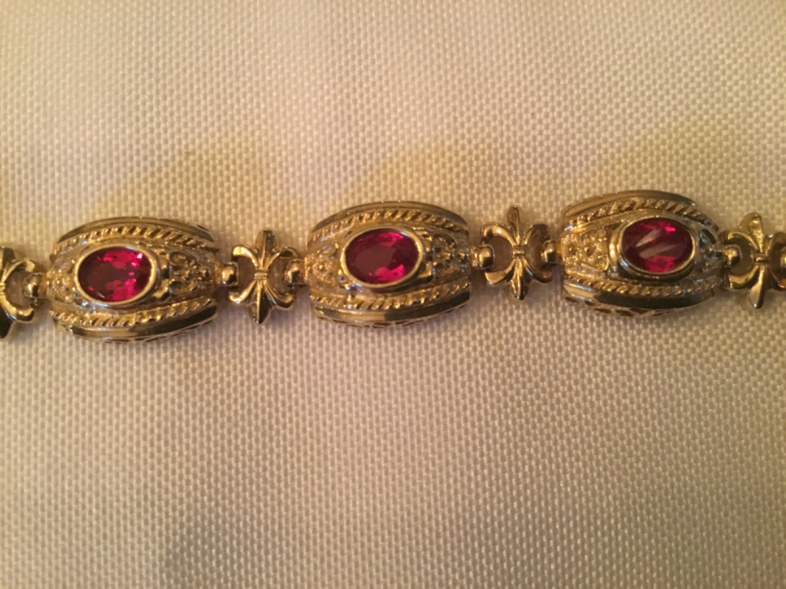 10KT Synthetic Ruby Bracelet -18.52 Grams- Adjustable Clasp- Wear or Scrap