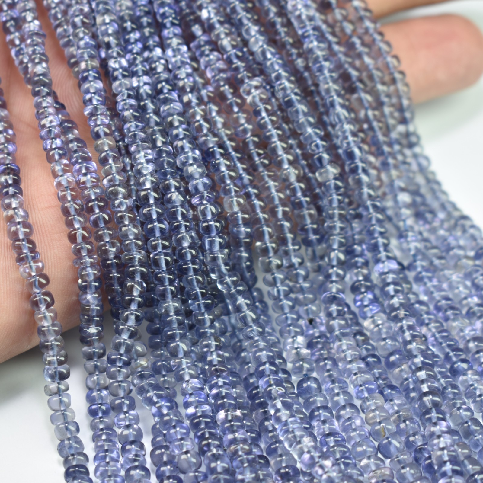 16″ Iolite Smooth Rondelle Gemstone Beads 2.5-4.5mm, Natural Iolite Plain Beads
