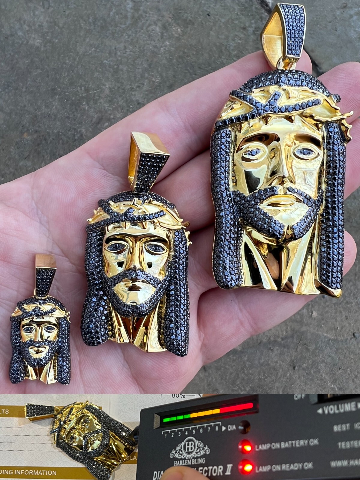 Black MOISSANITE 14k Gold Vermeil 925 Silver Iced Jesus Piece Pendant Necklace