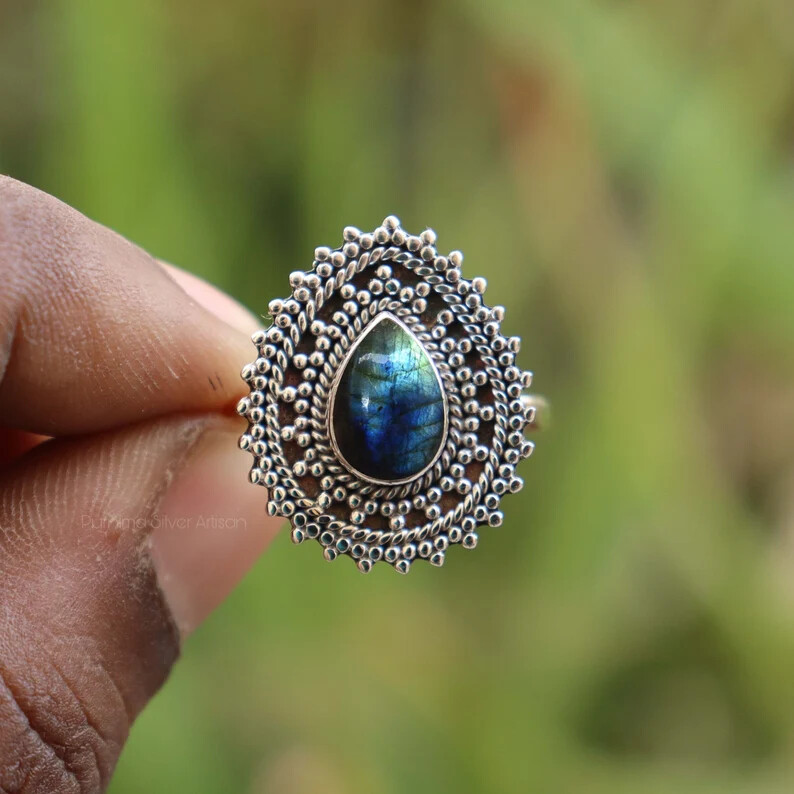Labradorite925 Sterling Silver Band& Statement Ring Handmade Ring All Size-U-135