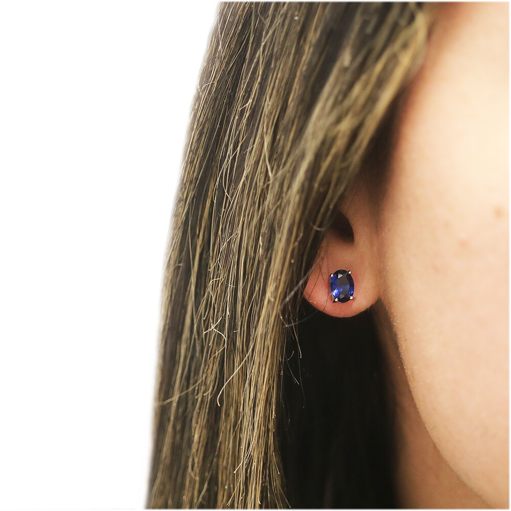 2.00 CTTW Lab Created Sapphire Oval Cut 925 Sterling Silver Stud Earrings 7x4MM