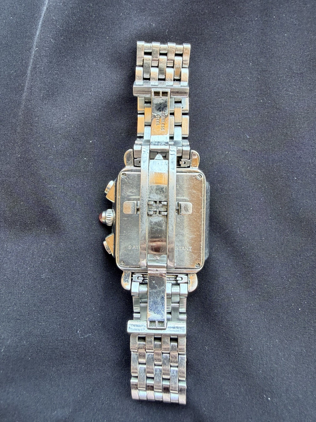 MICHELE Deco 33mm Diamond Bezel Chronograph Quartz Date Silver Bracelet