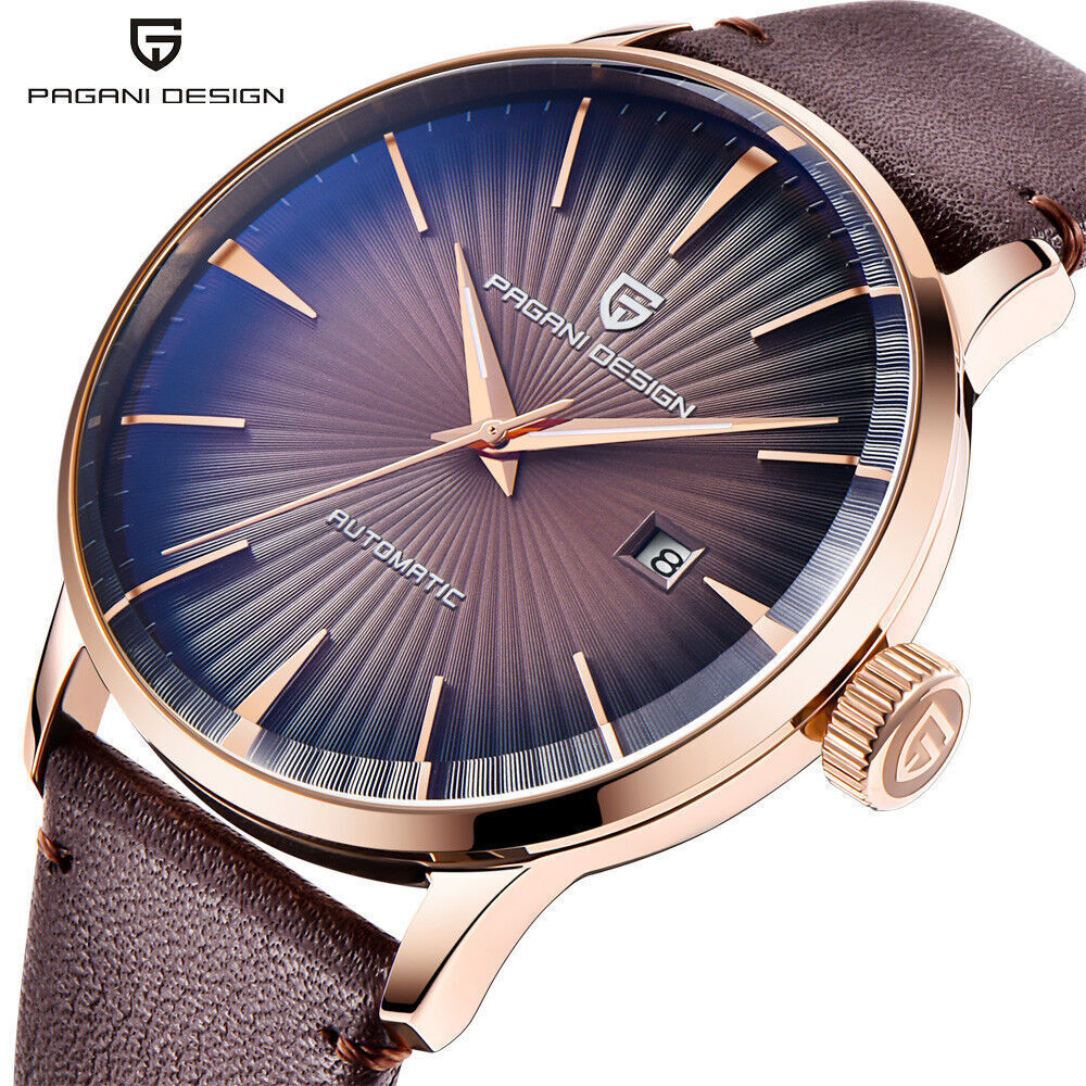 PAGANI DESIGN Men Military Automatic Self-Wind Watch Leather Band Reloj Hombre
