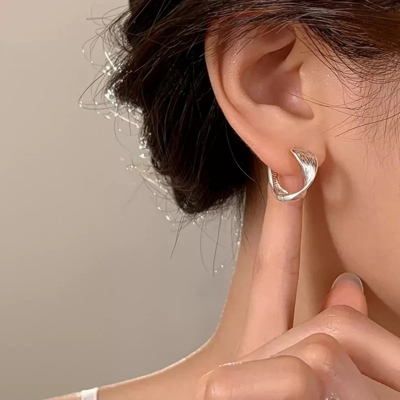 925 Sterling Silver Twisted Hoop Earrings Textured Geometric Huggie Women Gift