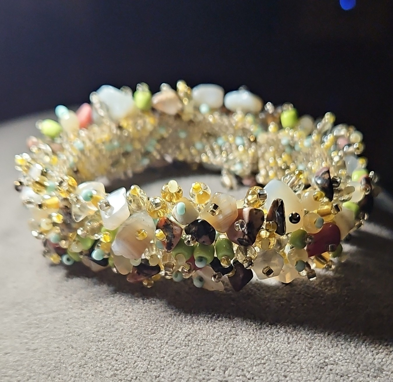 Multicolor Chip Crystal Beaded Bracelet, Asymmetrical.