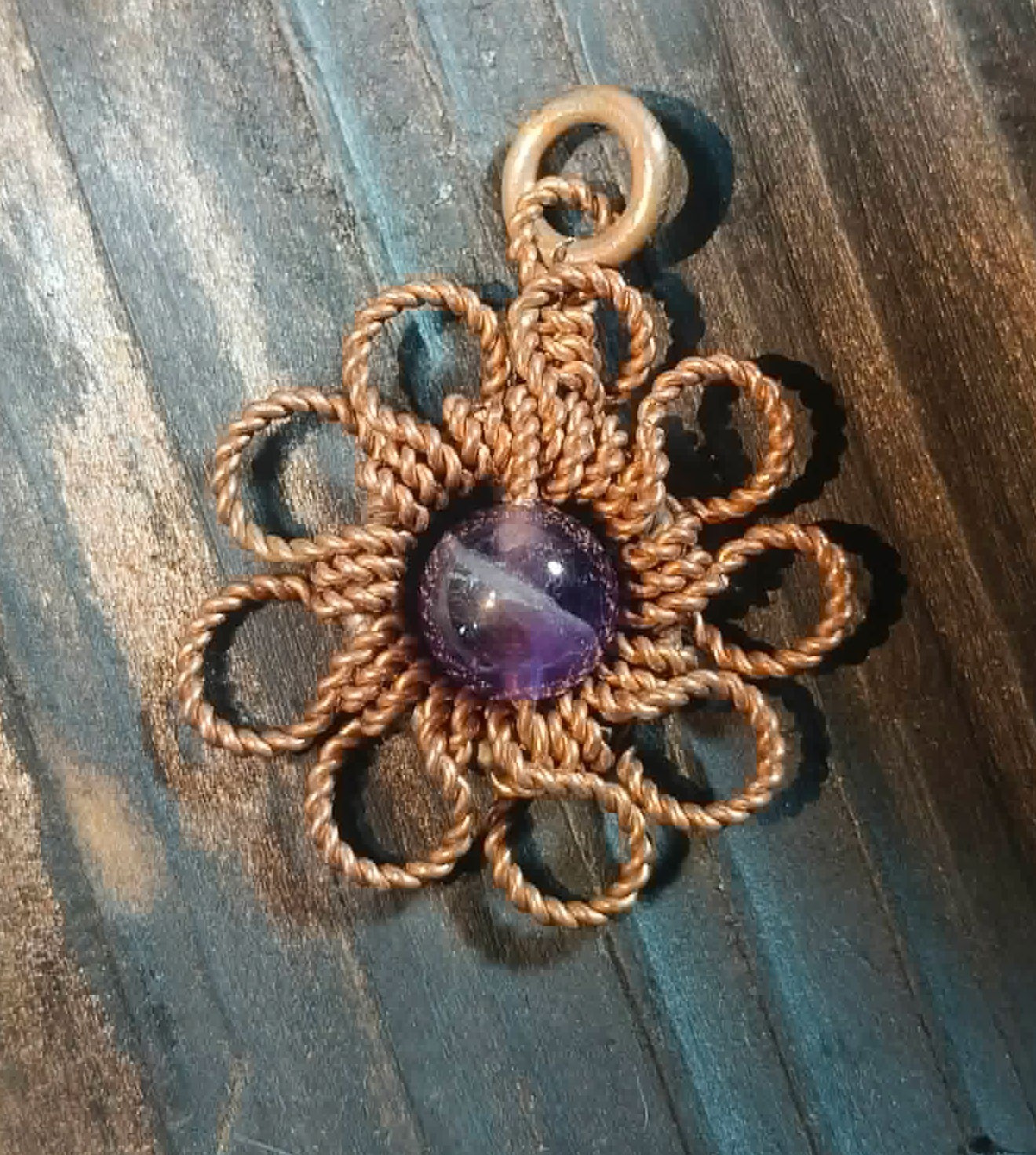 Flower Copper Pendant Daisy Mandala Amethyst Energy Lucky Jewelry #PM9