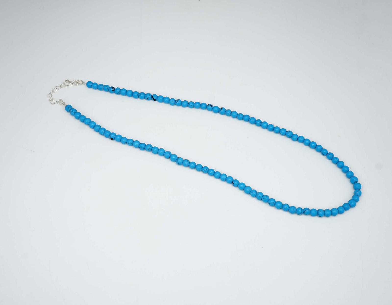 925 Solid Sterling Silver Sleeping Beauty Turquoise Beaded Necklace – 18″