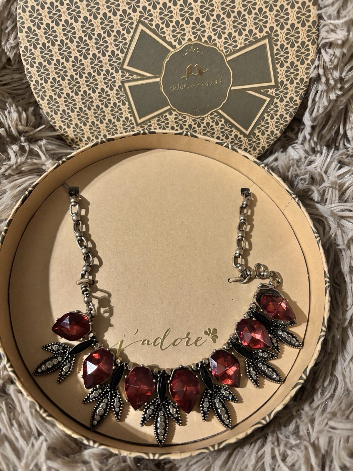 Chloe + Isabel Signed Red Teardrop Crystal Charm Necklace Silver Plated