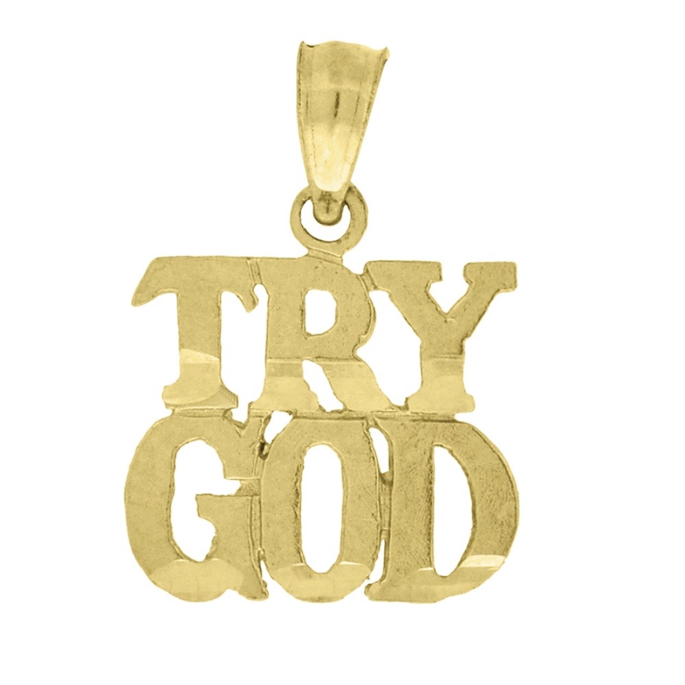 10K Yellow Gold Diamond-Cut Try God Religious Charm Pendant 0.7gm