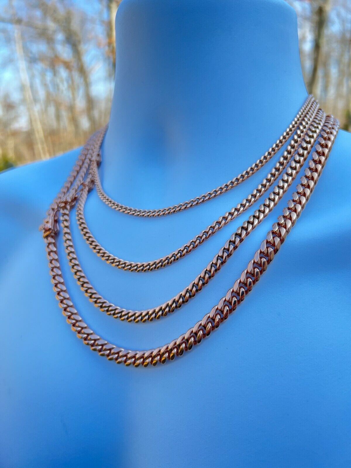 Miami Cuban Link Chain Necklace / Bracelet Rose Gold Plated Stainless Box Lock