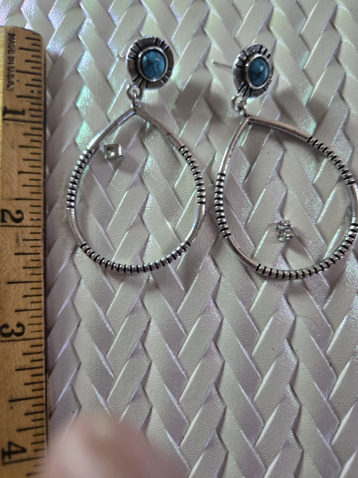 Silver Plated Faux Turqoise Dangle/Drop Hook Earrings