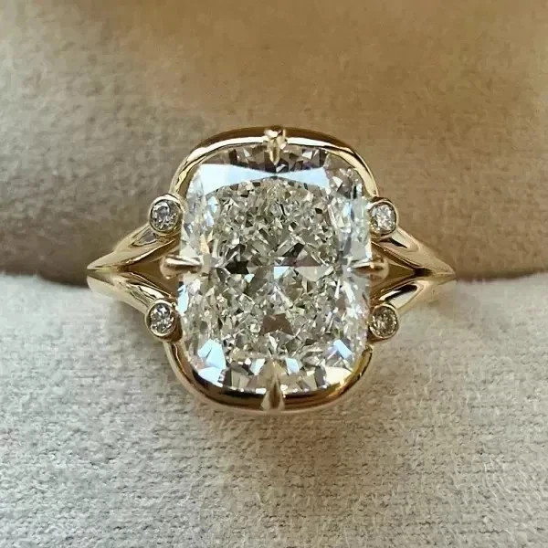 4.00 Ct Cushion Cut Lab Created Diamond Wedding Ring 14K Yellow Gold