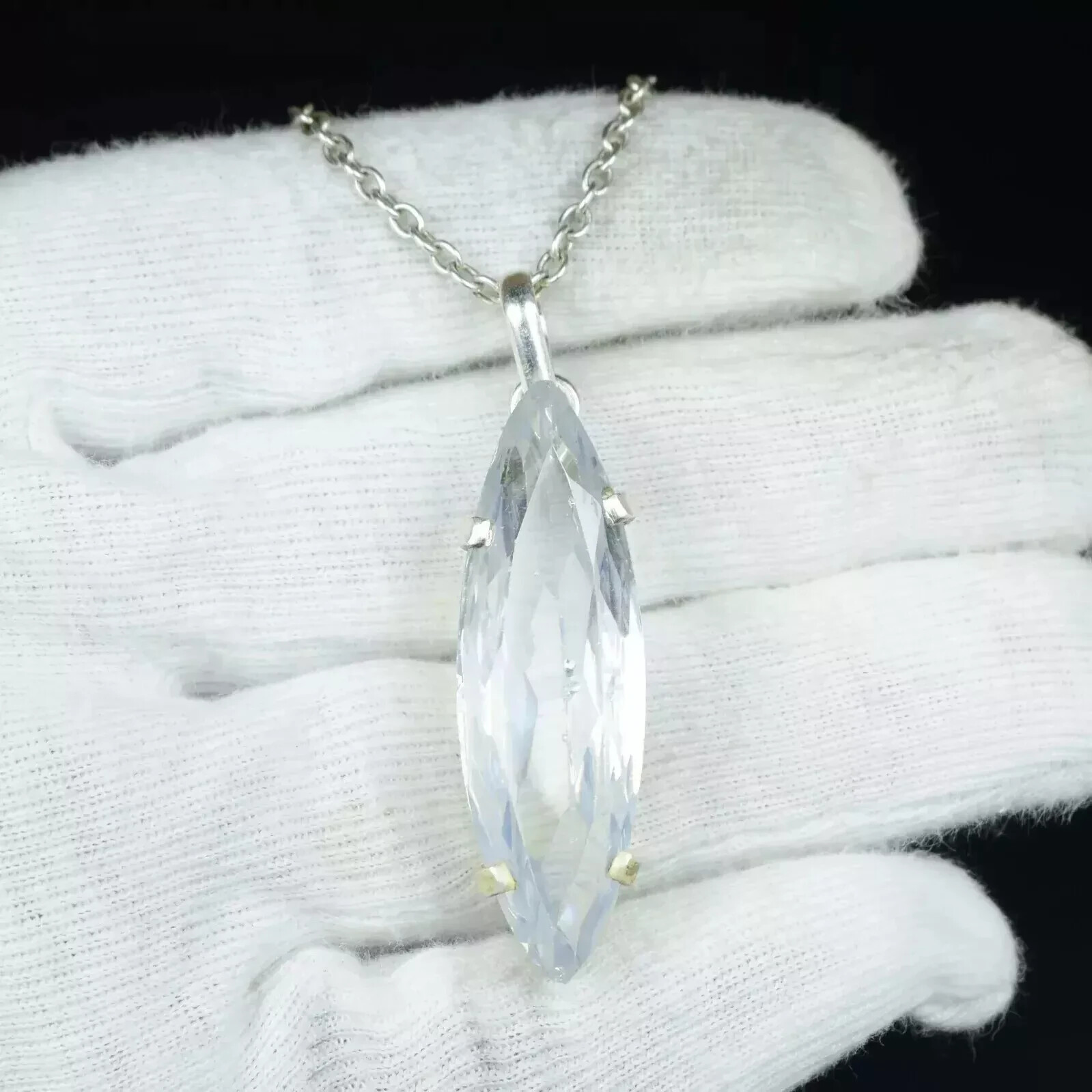 Natural Certified 97 Ct+ Marquise White Zircon Pendant 925 Silver AG Gemstone