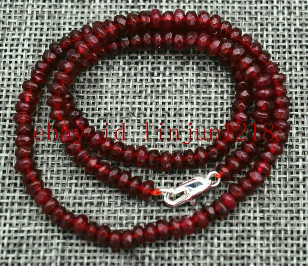 NATURAL 2X4mm GENUINE FACETED DARK RED GARNET GEMSTONE BEADS NECKLACE 18” AAA