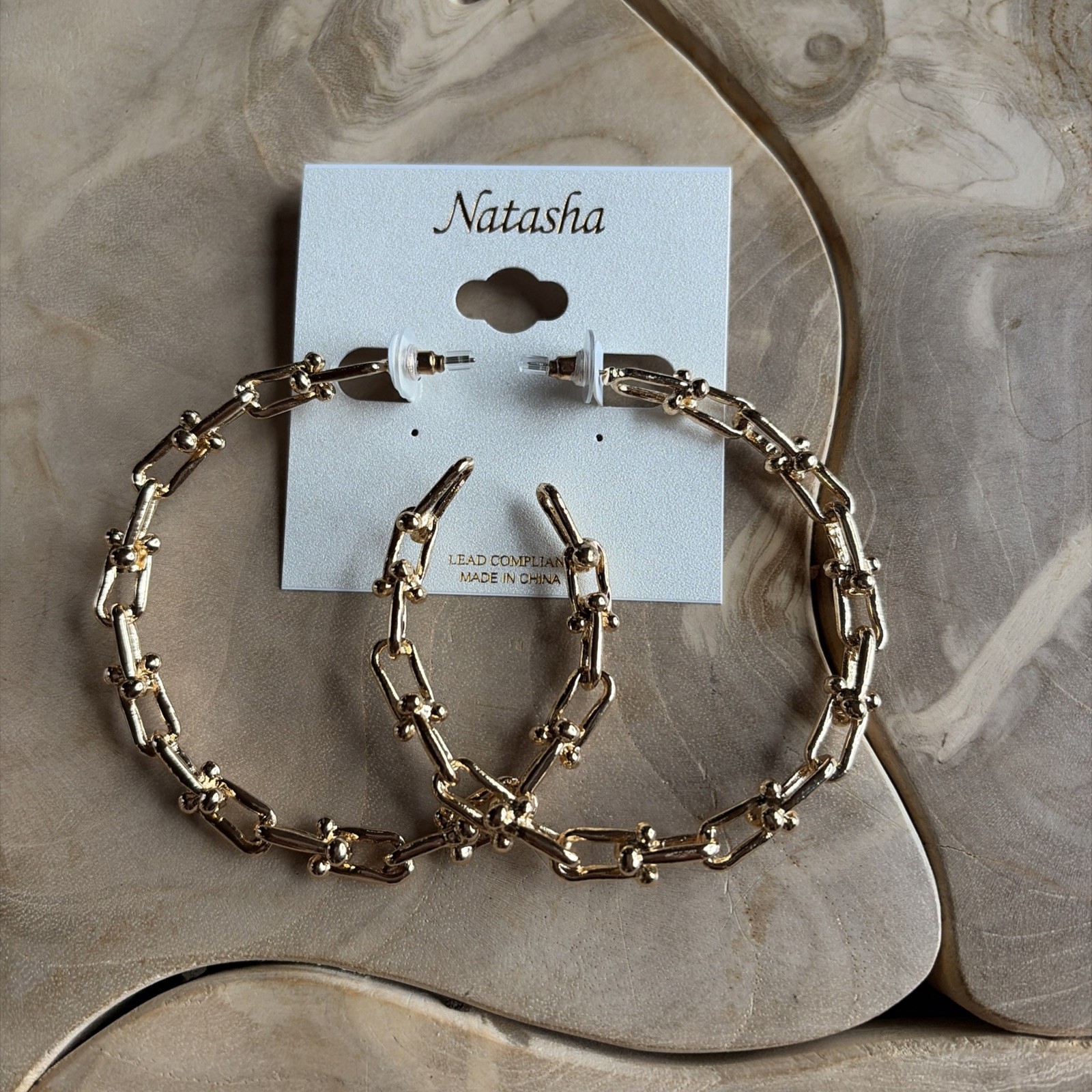 Natasha Goldtone Oversized Chain Hoop Earrings