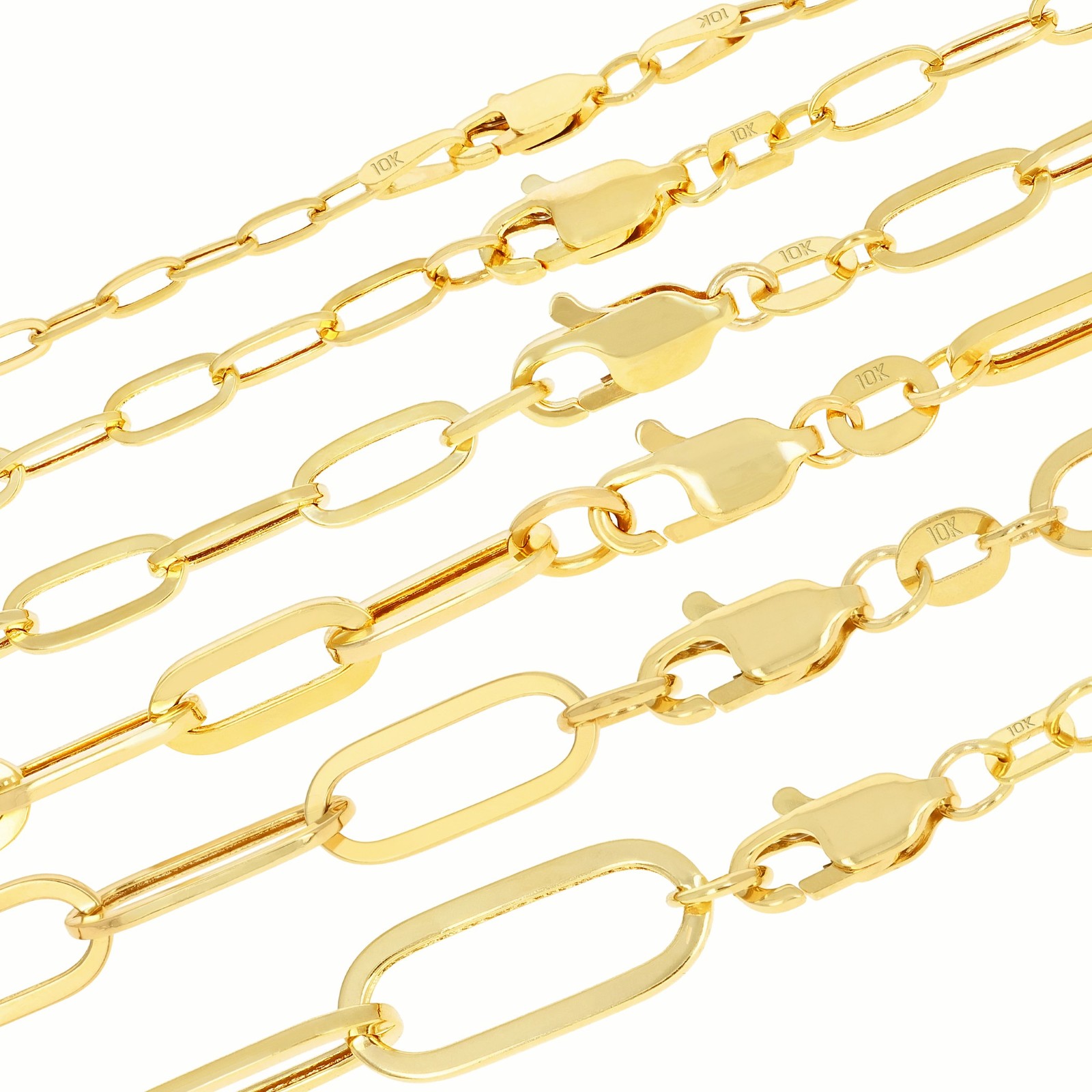 10k Yellow Gold Paperclip 2mm-7mm Chain Bracelet Necklace Mens Womens 7″-24″