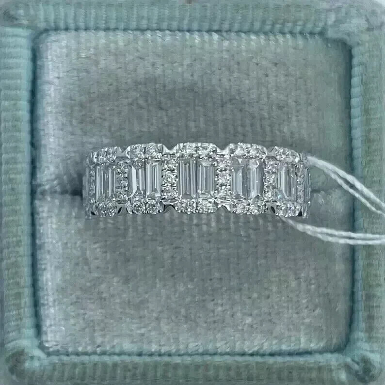 3Ct Baguette & Round Moissanite Wedding Eternity Band Ring 14K White Gold Plated