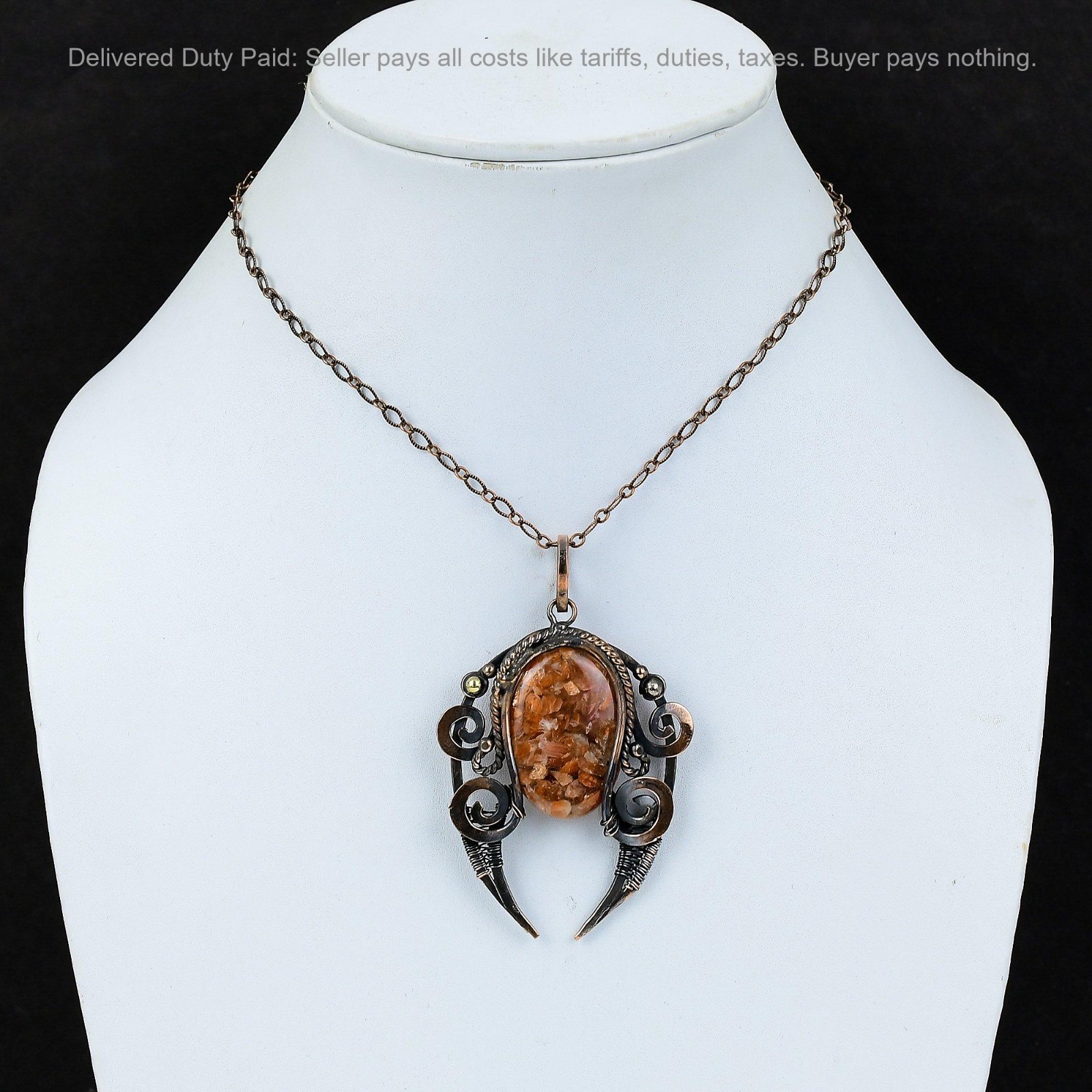 Sacral Chakra Natural Sunstone Wife Wire Wrapped Birthday Pendant Jewelry Copper