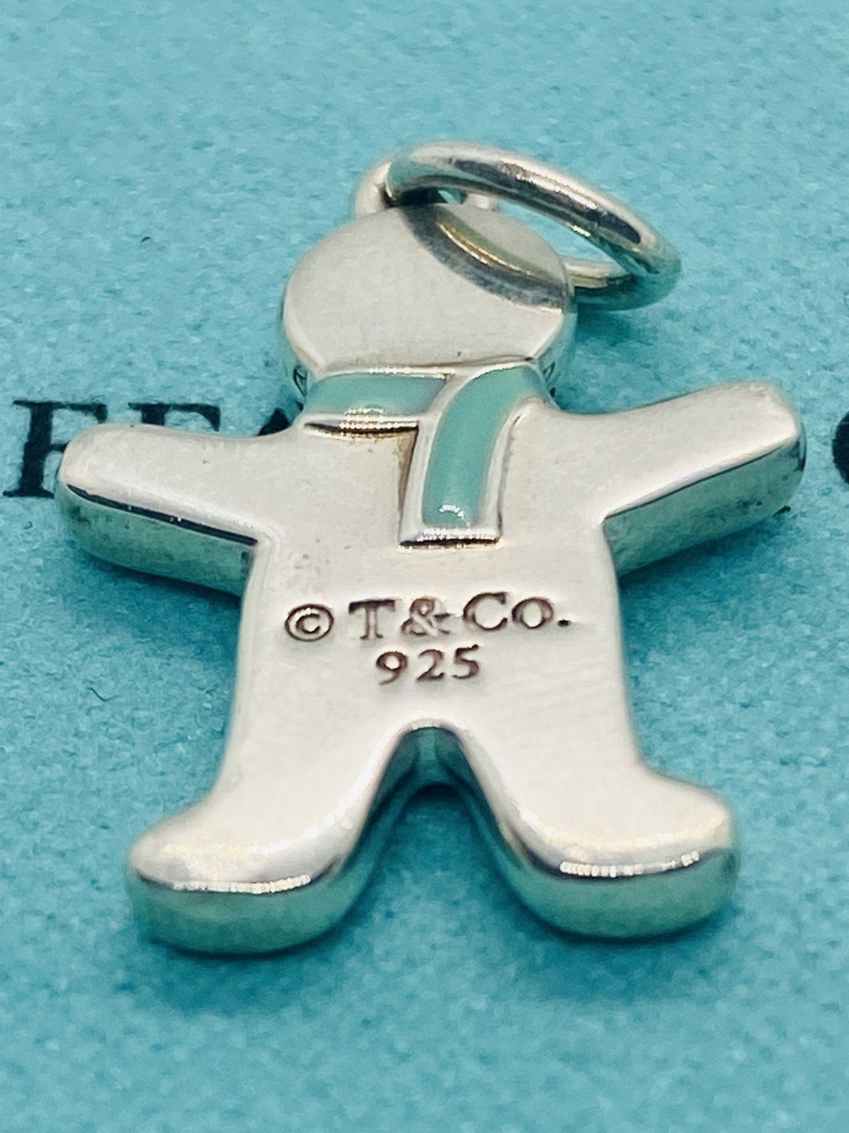 Tiffany & Co Gingerbread Man Pendant Charm Blue Enamel Sterling Silver 925