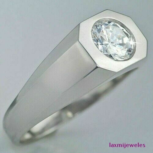 2.10Ct Round Cut Lab-Created Diamond Men’s Ring 14K White Gold Finish Solitaire