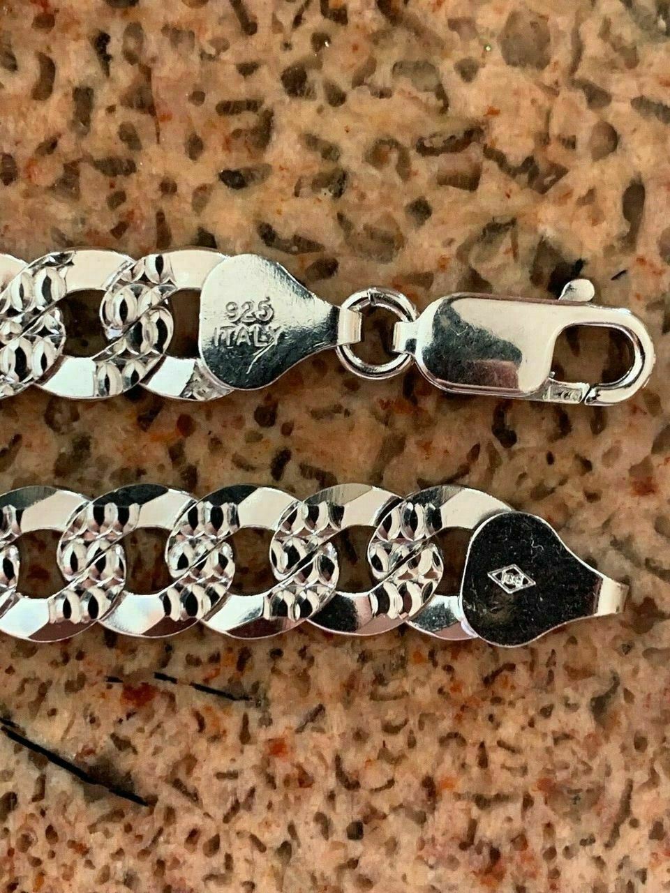 Men’s Diamond Cut Miami Cuban Link Chain Solid 925 Sterling Silver 8mm Italy
