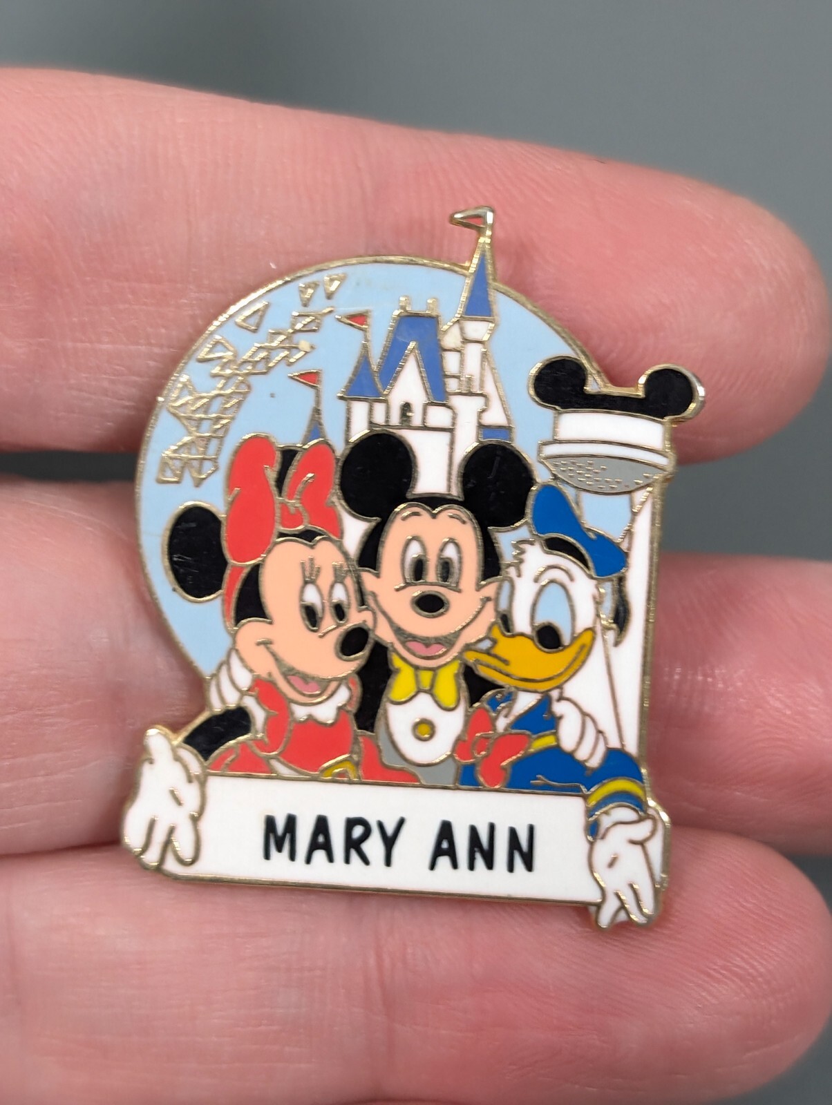 Vintage Disney Magic Kingdom Mickey Minne Donald Mary Ann Name Pin Enamel