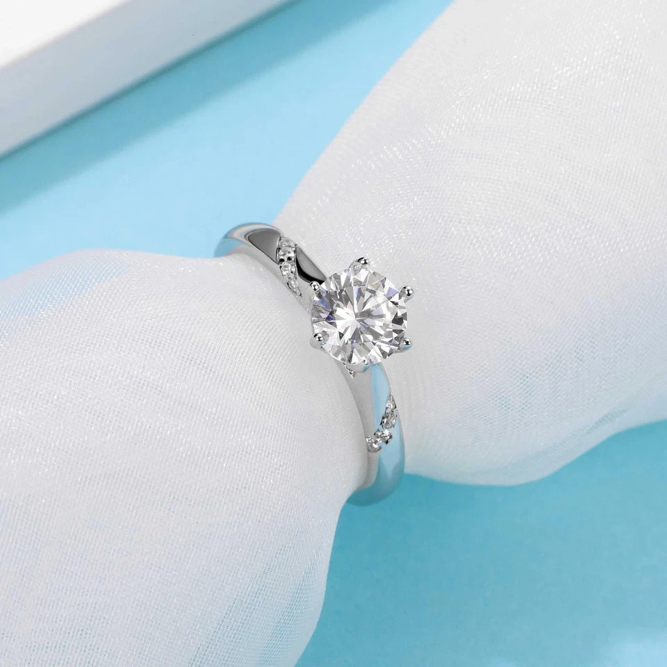 925 Sterling Silver 14k plated Solitaire 1CT Real Moissanite Engagement Ring