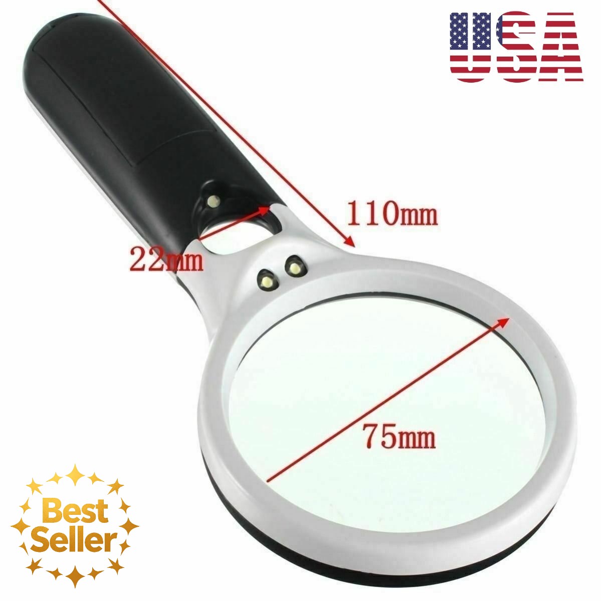 45X Handheld Reading Magnifier with 3 LED Lights Glass Lens for Jewelry