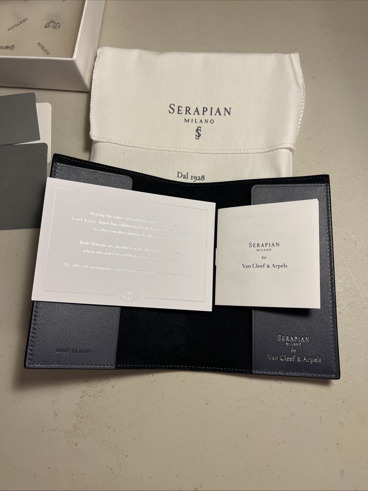 Van Cleef & Arpels Serapian Milano Black Leather Passport Cover MADE IN ITALY