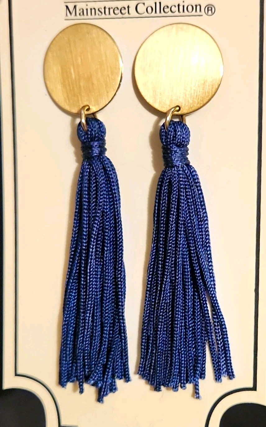 MSC Mainstreet Collection Gold Tone Blue Tassel Round Dangle Earrings Butterfly