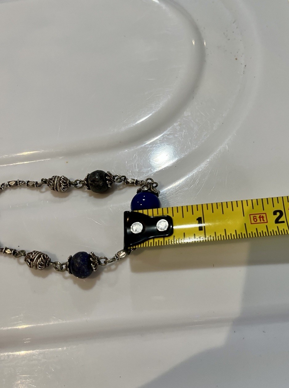 Vtg 3 Stone Sterling Plated Bracelet Lapis Lazuli Boho Victorian Revival 6.5in