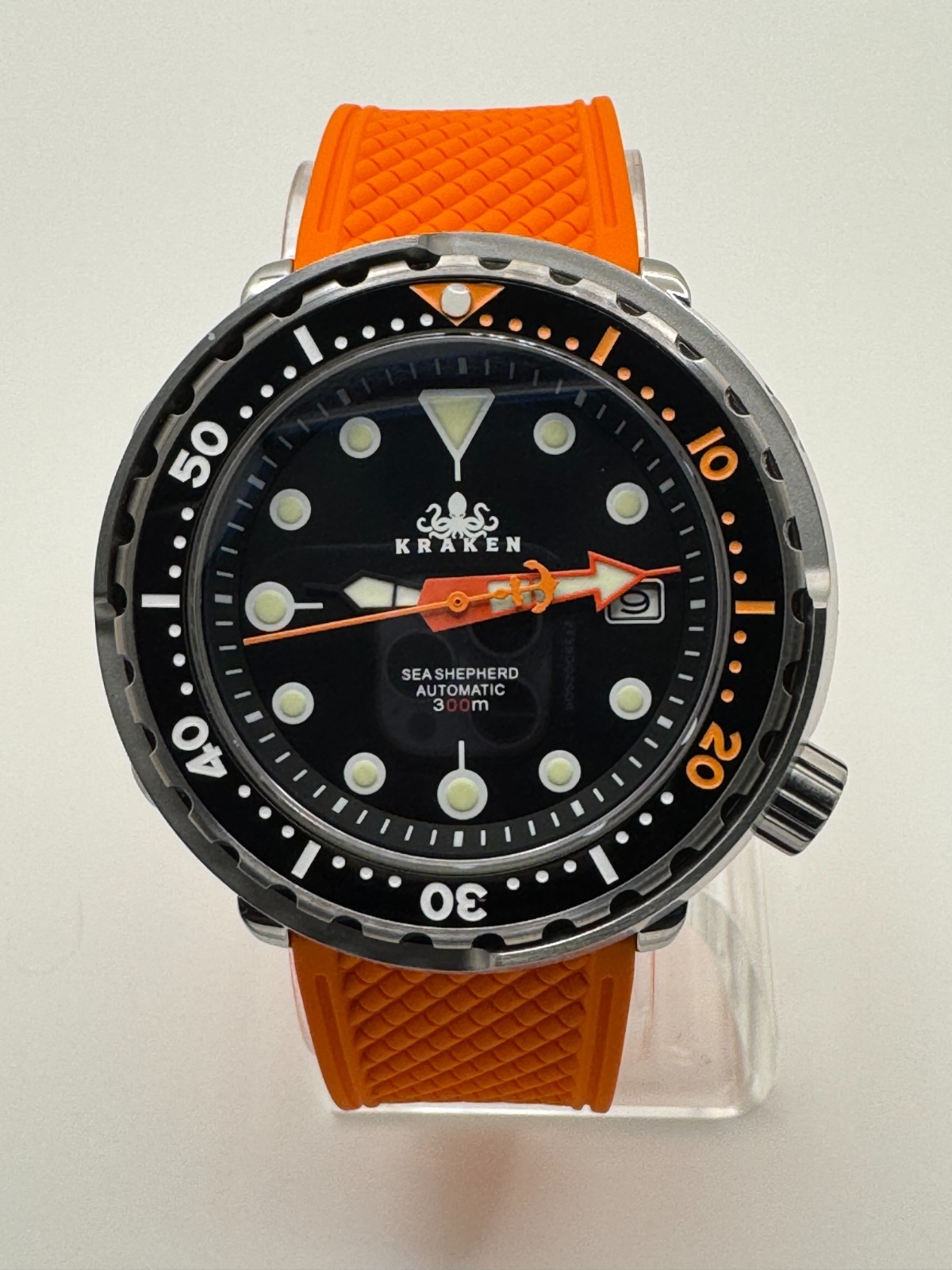 KRAKEN Automatic Dive Watch 300M NH35 Sapphire Steel Black Orange Diver