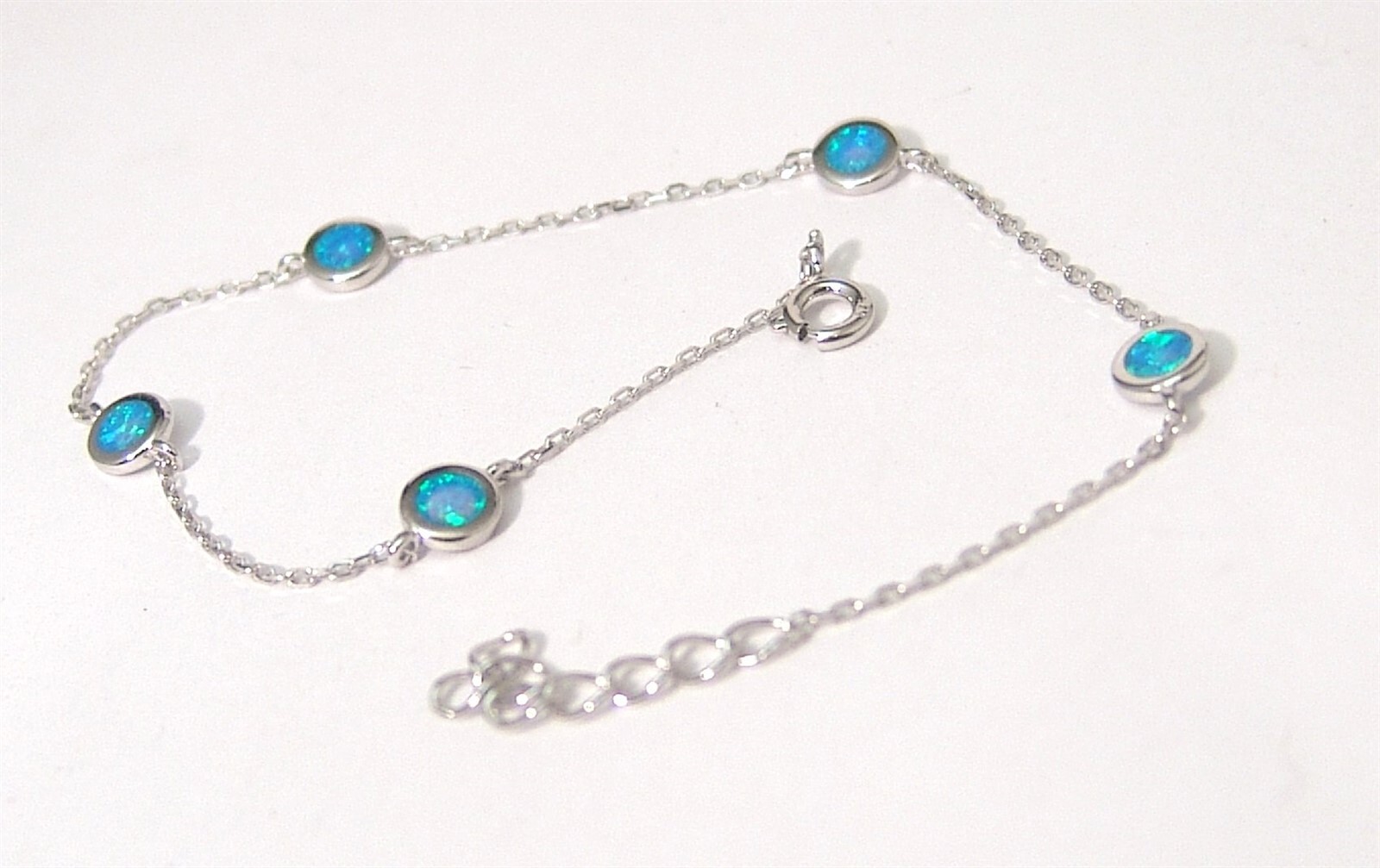 Sterling Silver Created Opal Bracelet Adjustable 7-7.5 in Dainty