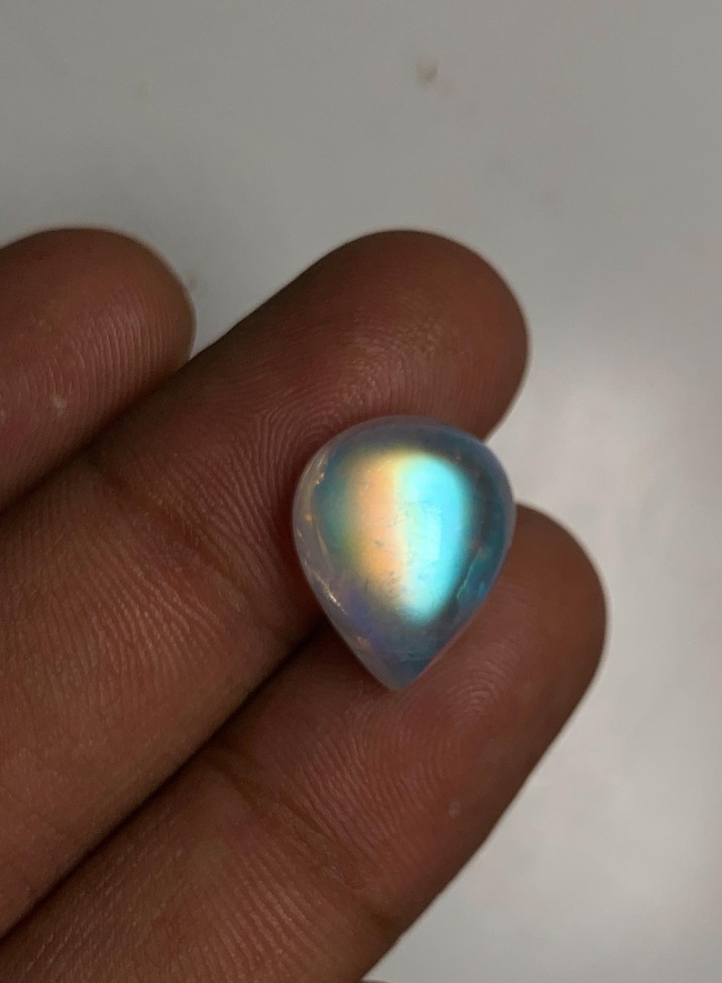 5A Quality Rainbow Moonstone Amazing Multi Falshy Fire Pear Cabochon Size12x15MM