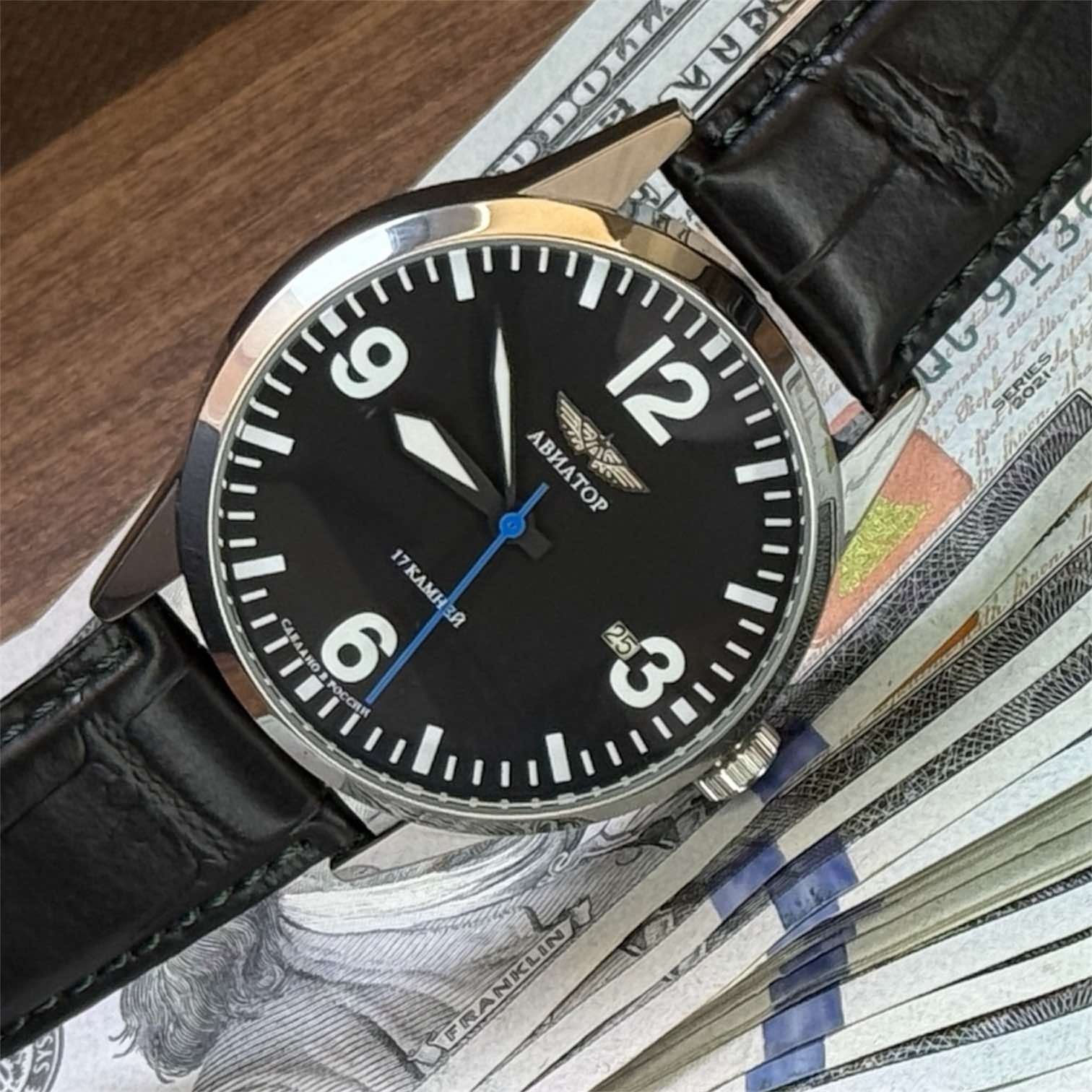 Watch Mechanical Raketa Aviator Black Pilot Vintage USSR Wrist Soviet Men’s Date
