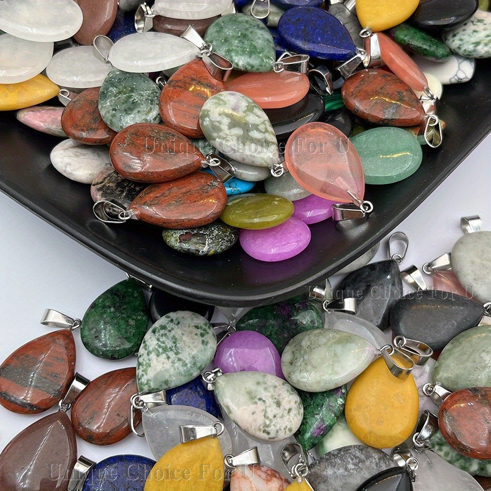 25/50Sets Natural Stone Teardrop Pendant Necklaces Bulk for DIY Jewelry Making