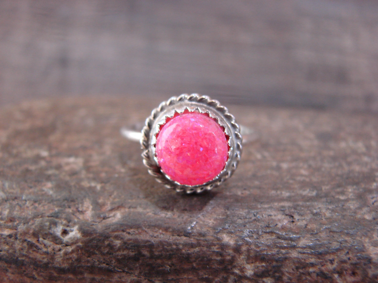 Native American Sterling Silver & Pink Opal Ring by White – Size 6