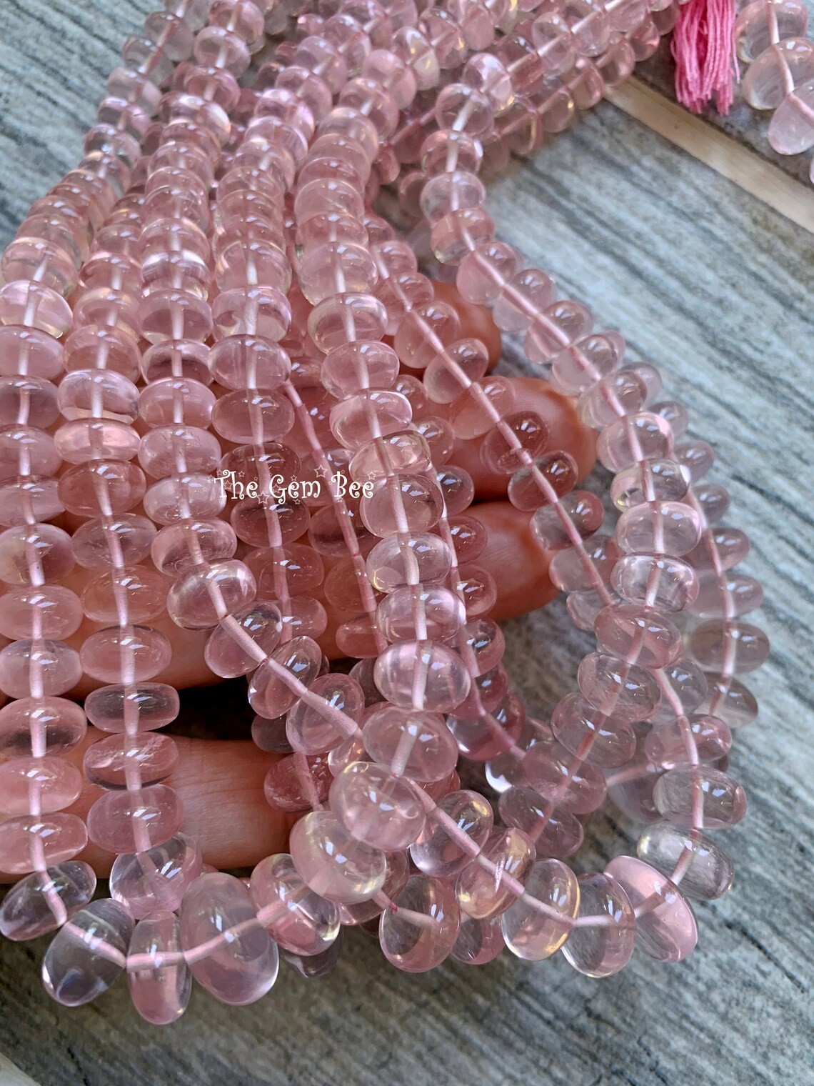 6.3mm-11.5mm Gem Rose Quartz Smooth Rondelle Beads 16″ Strand