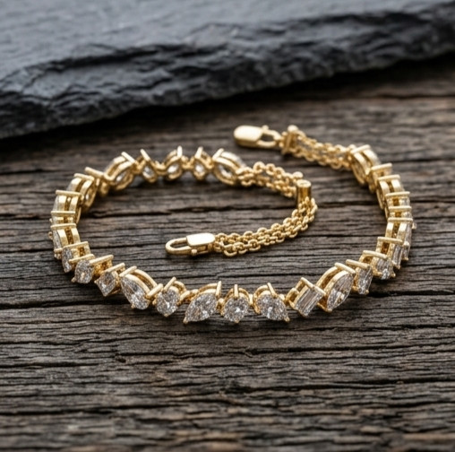 10 ct Marquise Simulated Diamond Tennis Unisex Bracelet 14k Yellow Gold Plated