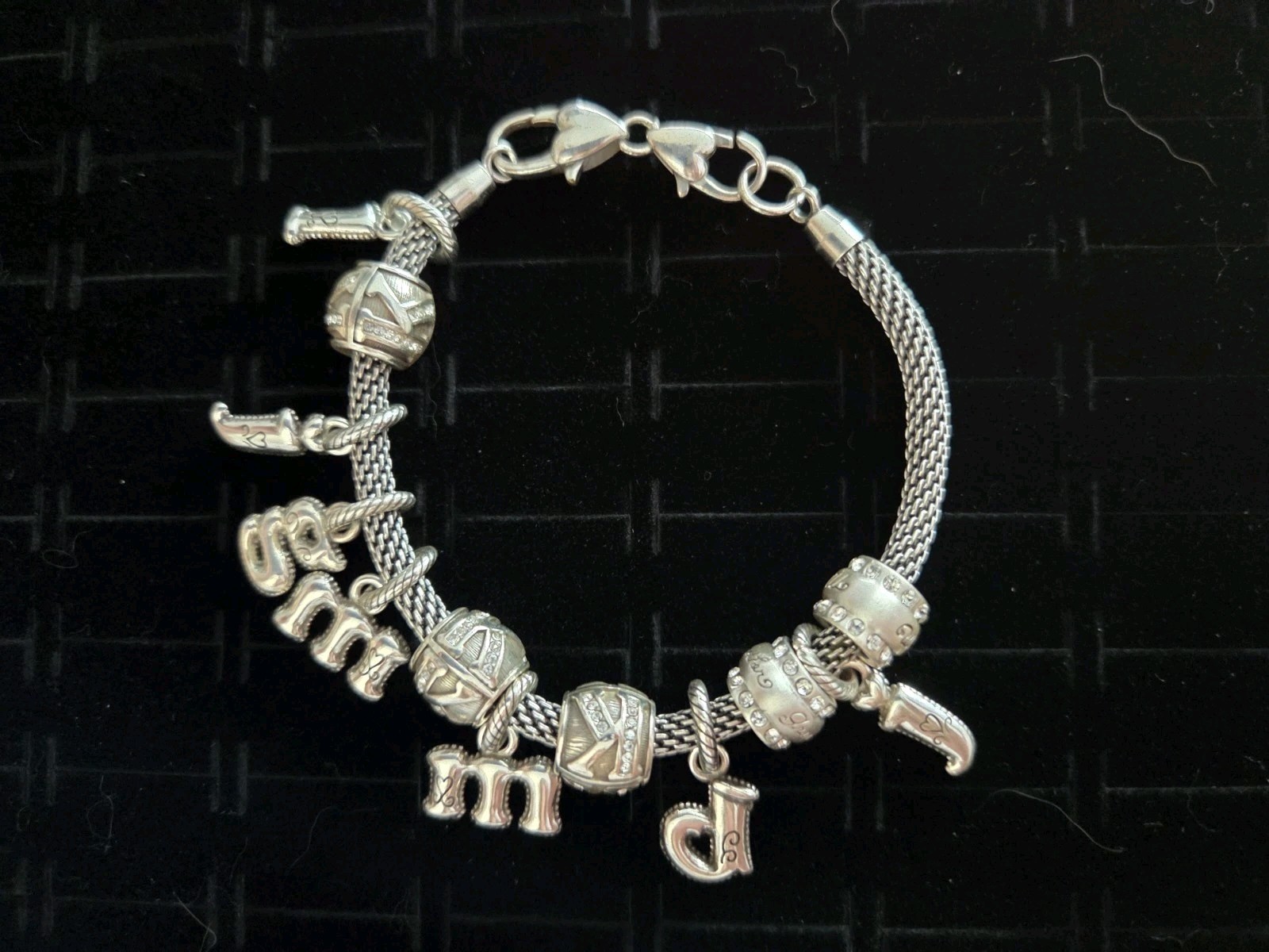 Brighton Slide Charm Bracelet Mesh Chain Initials Mom Grandmother Silver Tone