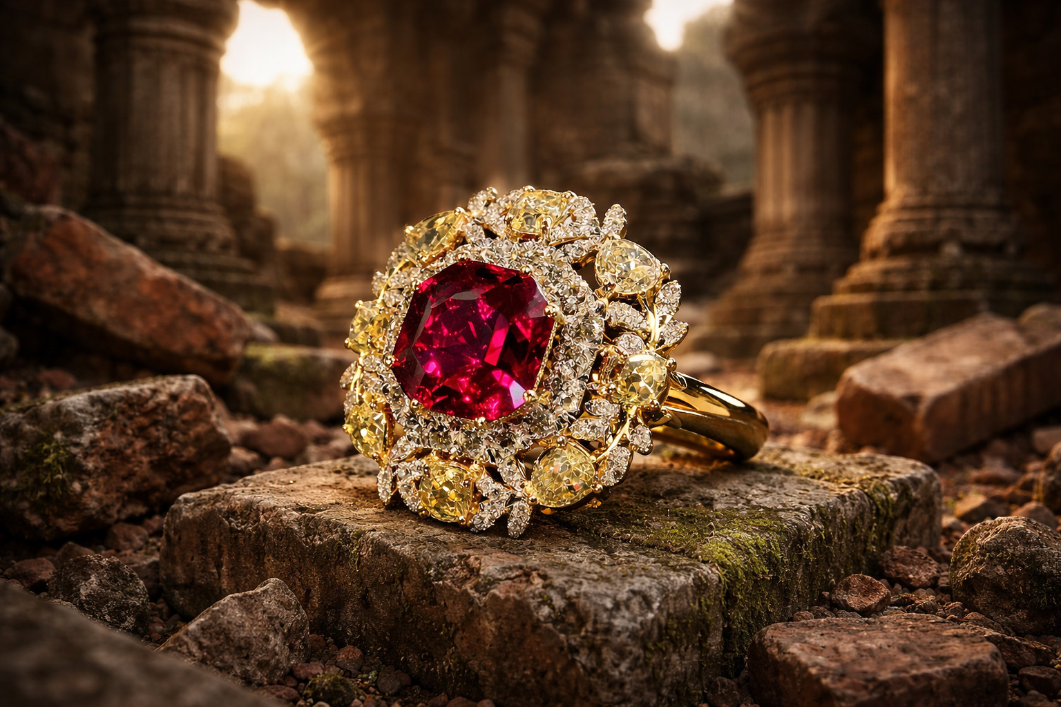 IGL Certified 4.50 Ct Natural Ruby & Diamond Wedding Gift Ring 14K Yellow Gold 7